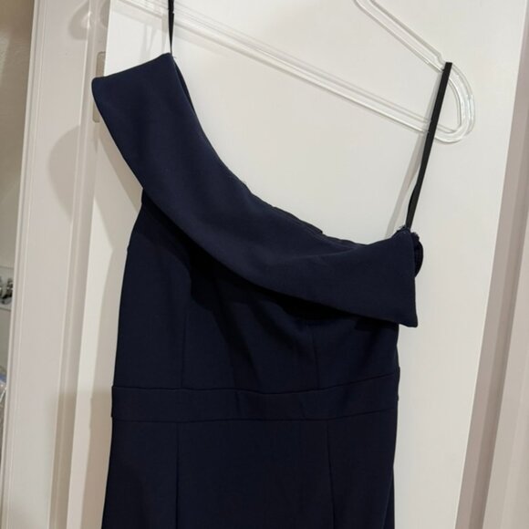 Aqua One-Shoulder Scuba Crêpe Navy Gown - Picture 3 of 7